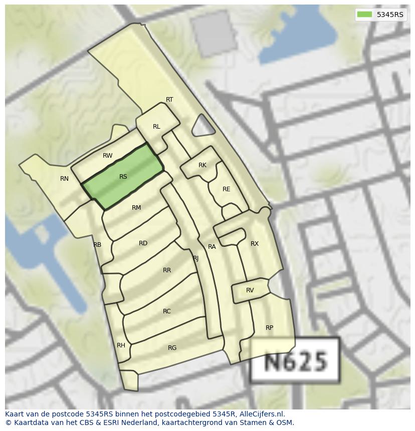 Afbeelding van het postcodegebied 5345 RS op de kaart.