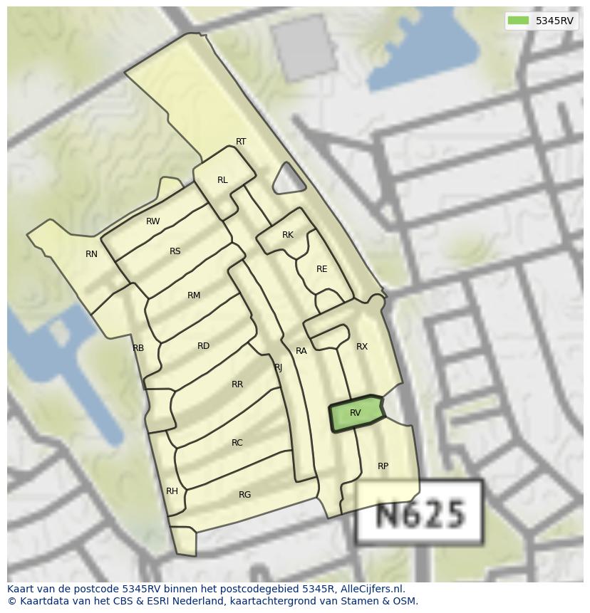 Afbeelding van het postcodegebied 5345 RV op de kaart.