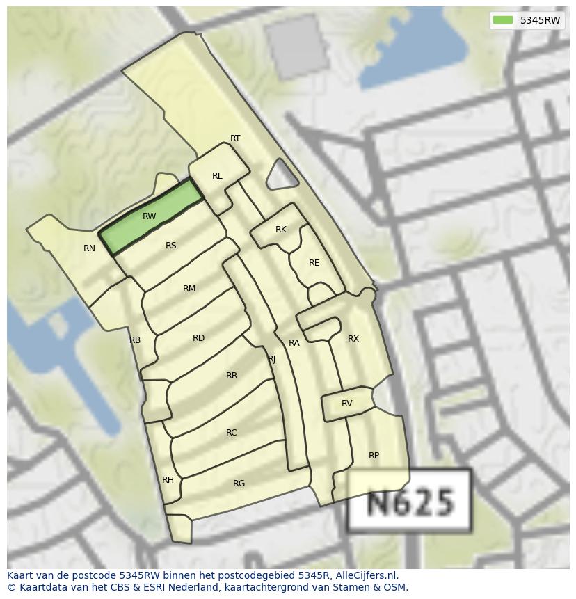 Afbeelding van het postcodegebied 5345 RW op de kaart.