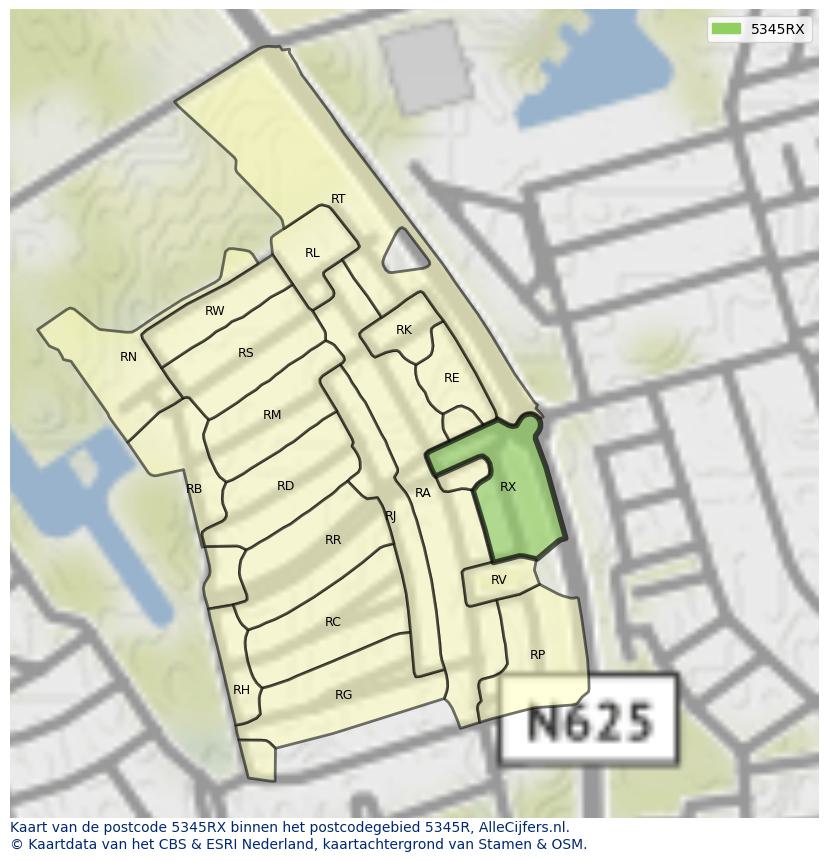 Afbeelding van het postcodegebied 5345 RX op de kaart.