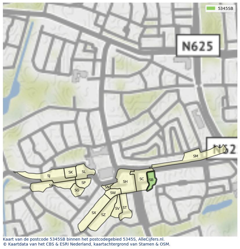 Afbeelding van het postcodegebied 5345 SB op de kaart.