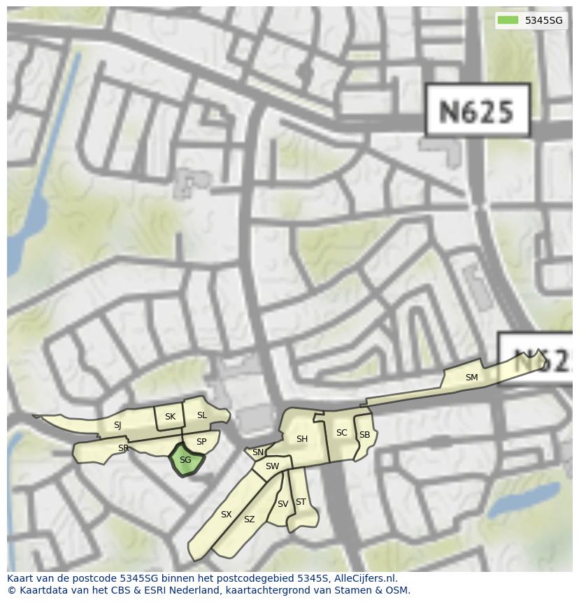 Afbeelding van het postcodegebied 5345 SG op de kaart.