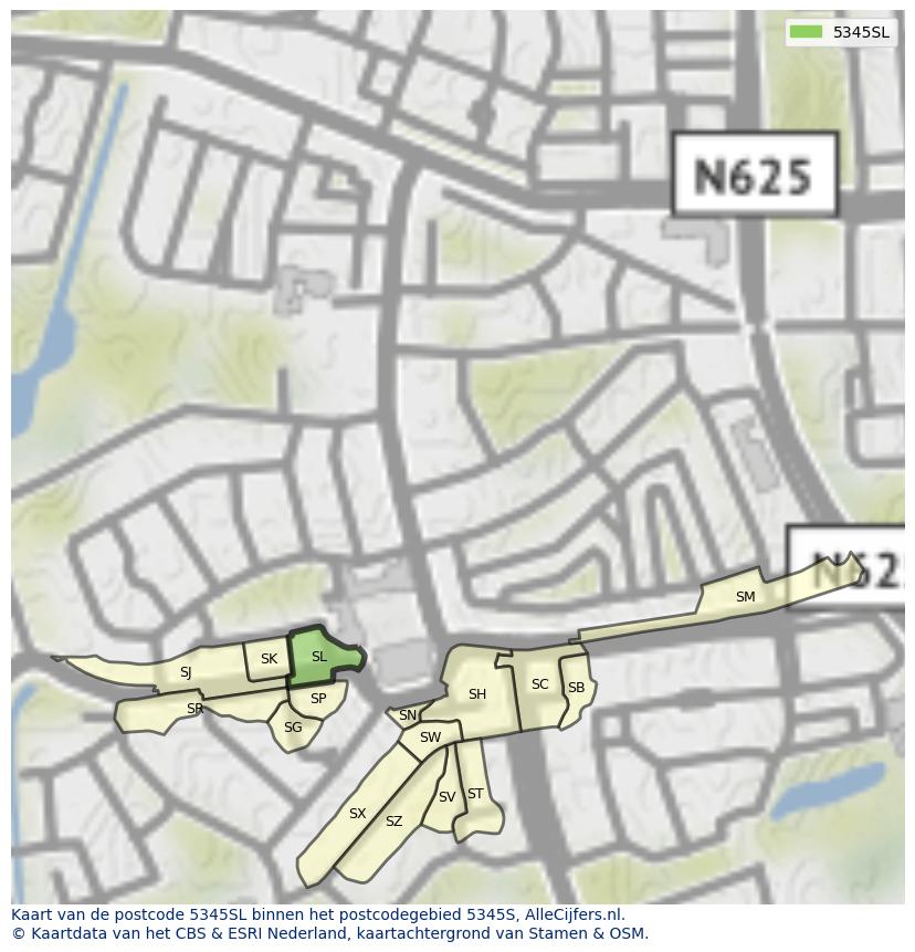 Afbeelding van het postcodegebied 5345 SL op de kaart.