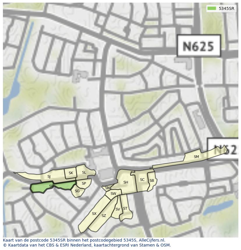 Afbeelding van het postcodegebied 5345 SR op de kaart.