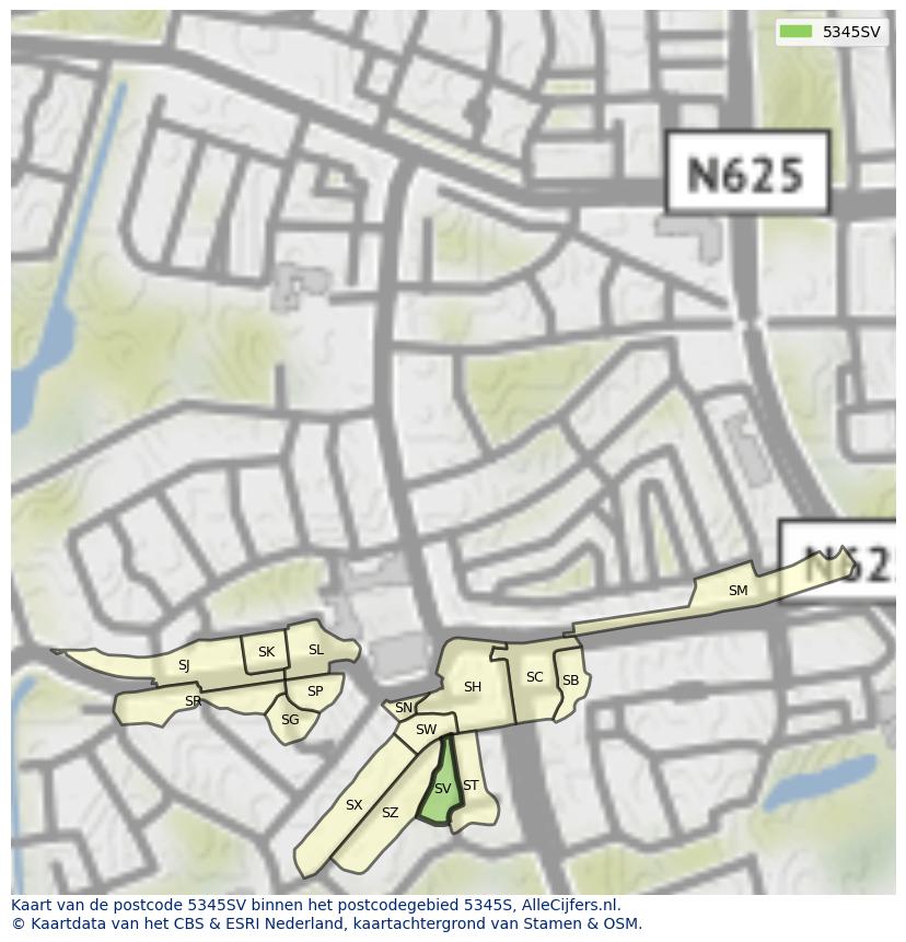 Afbeelding van het postcodegebied 5345 SV op de kaart.