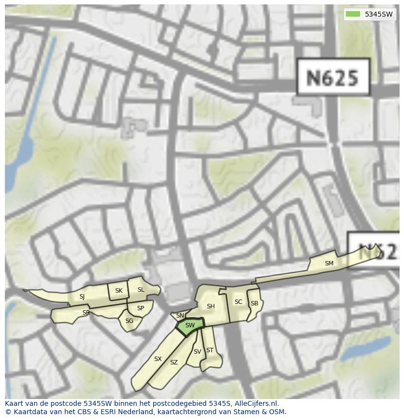 Afbeelding van het postcodegebied 5345 SW op de kaart.