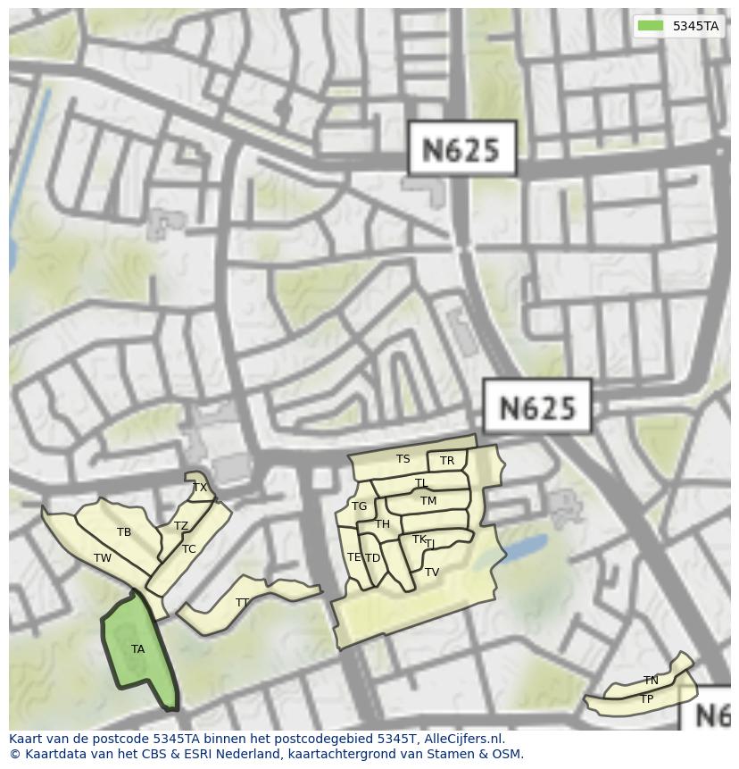 Afbeelding van het postcodegebied 5345 TA op de kaart.