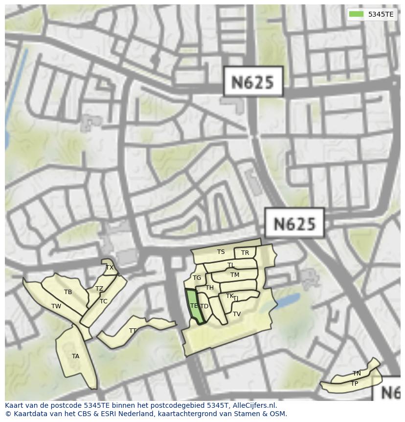 Afbeelding van het postcodegebied 5345 TE op de kaart.