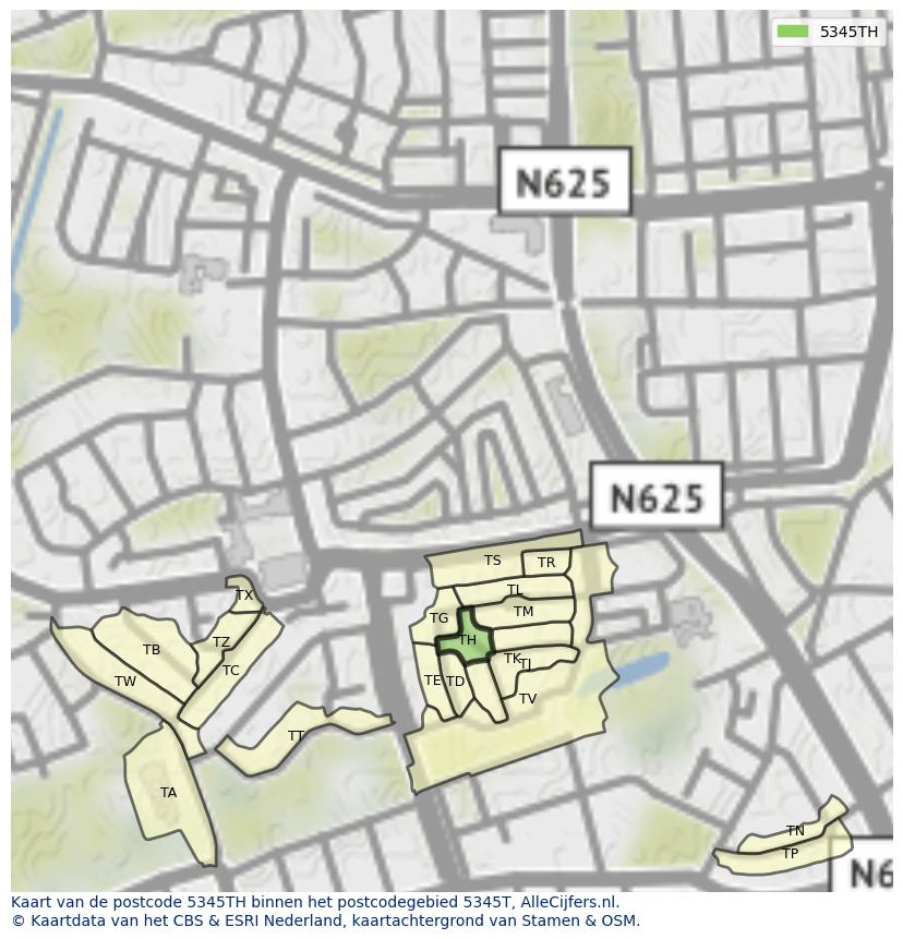 Afbeelding van het postcodegebied 5345 TH op de kaart.