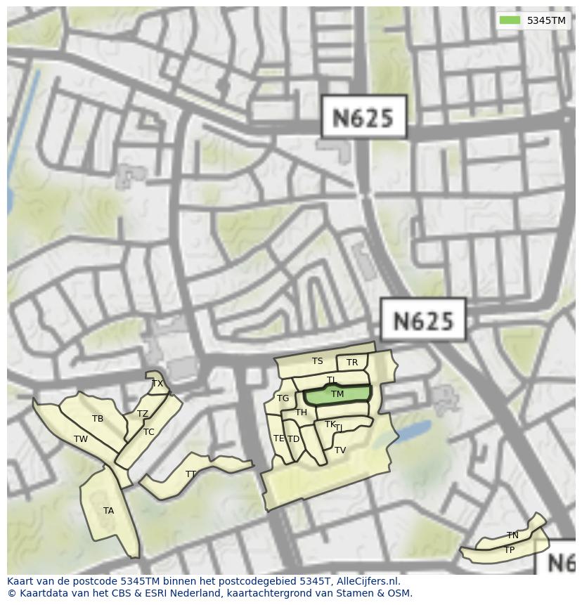 Afbeelding van het postcodegebied 5345 TM op de kaart.