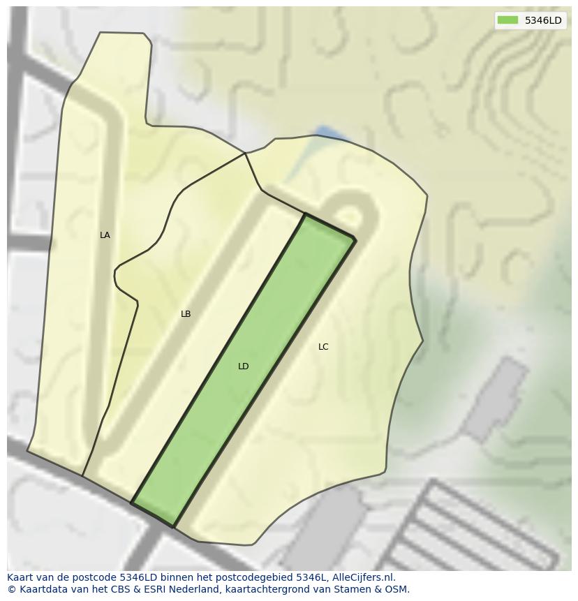 Afbeelding van het postcodegebied 5346 LD op de kaart.