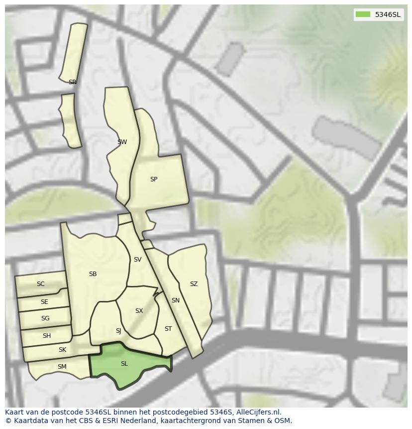 Afbeelding van het postcodegebied 5346 SL op de kaart.