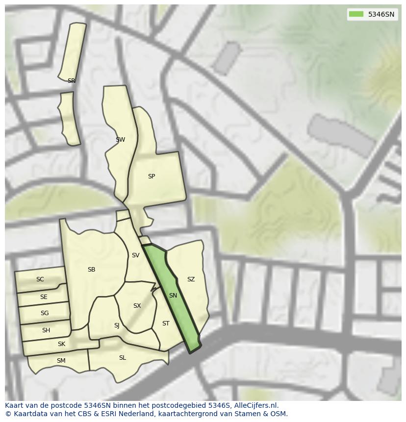 Afbeelding van het postcodegebied 5346 SN op de kaart.