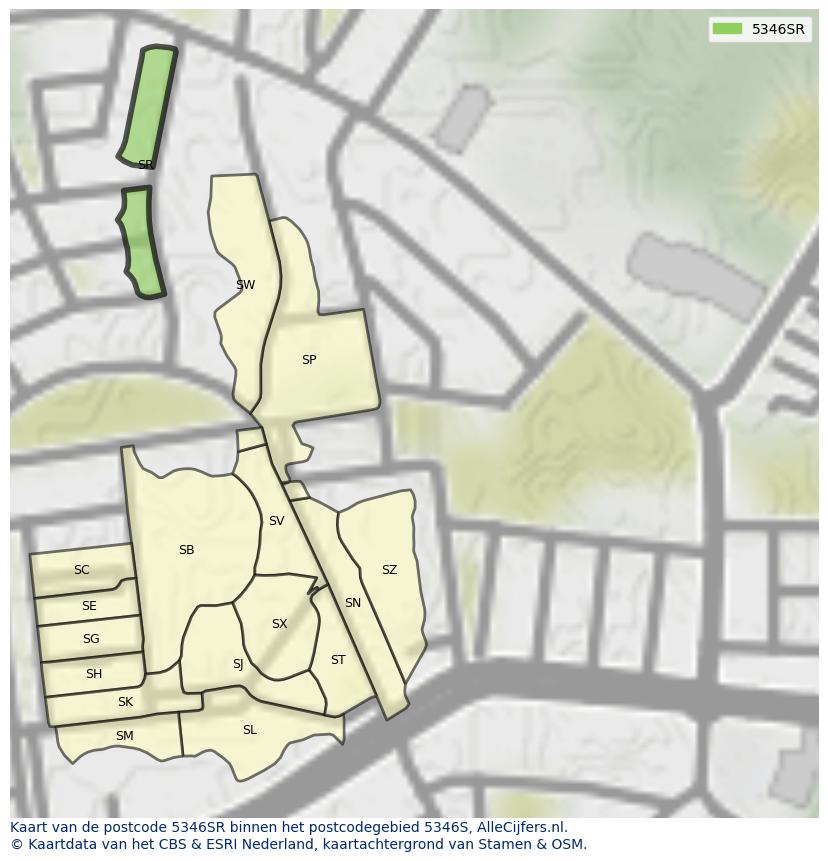 Afbeelding van het postcodegebied 5346 SR op de kaart.