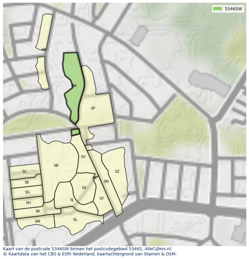 Afbeelding van het postcodegebied 5346 SW op de kaart.