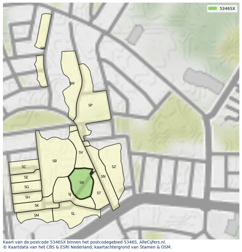 Afbeelding van het postcodegebied 5346 SX op de kaart.