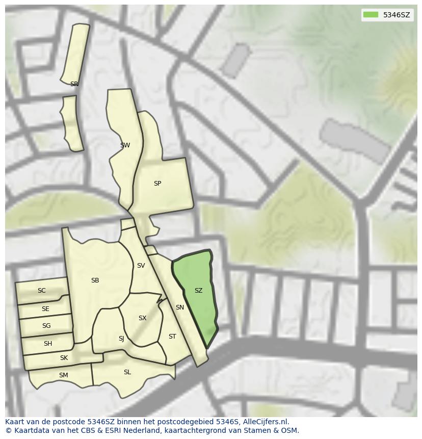 Afbeelding van het postcodegebied 5346 SZ op de kaart.
