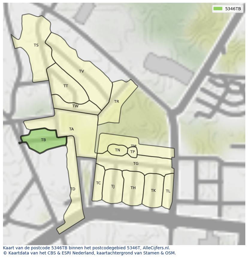 Afbeelding van het postcodegebied 5346 TB op de kaart.