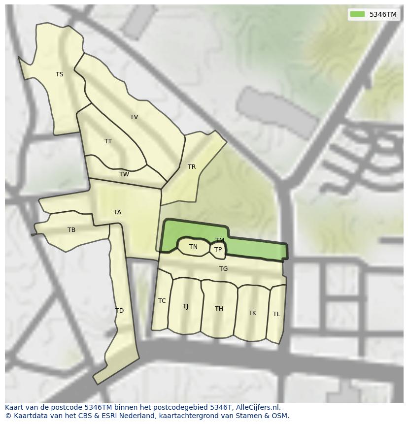Afbeelding van het postcodegebied 5346 TM op de kaart.