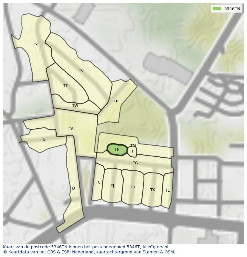 Afbeelding van het postcodegebied 5346 TN op de kaart.