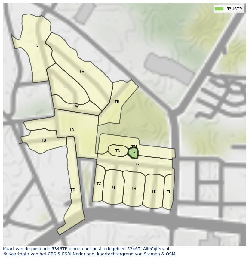Afbeelding van het postcodegebied 5346 TP op de kaart.