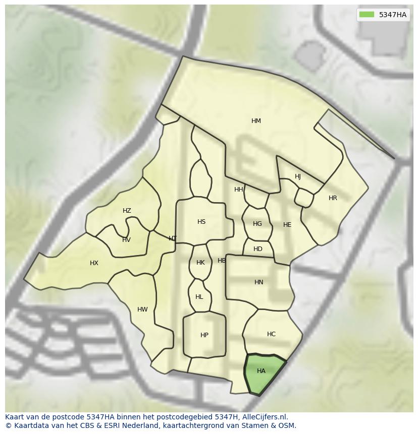 Afbeelding van het postcodegebied 5347 HA op de kaart.