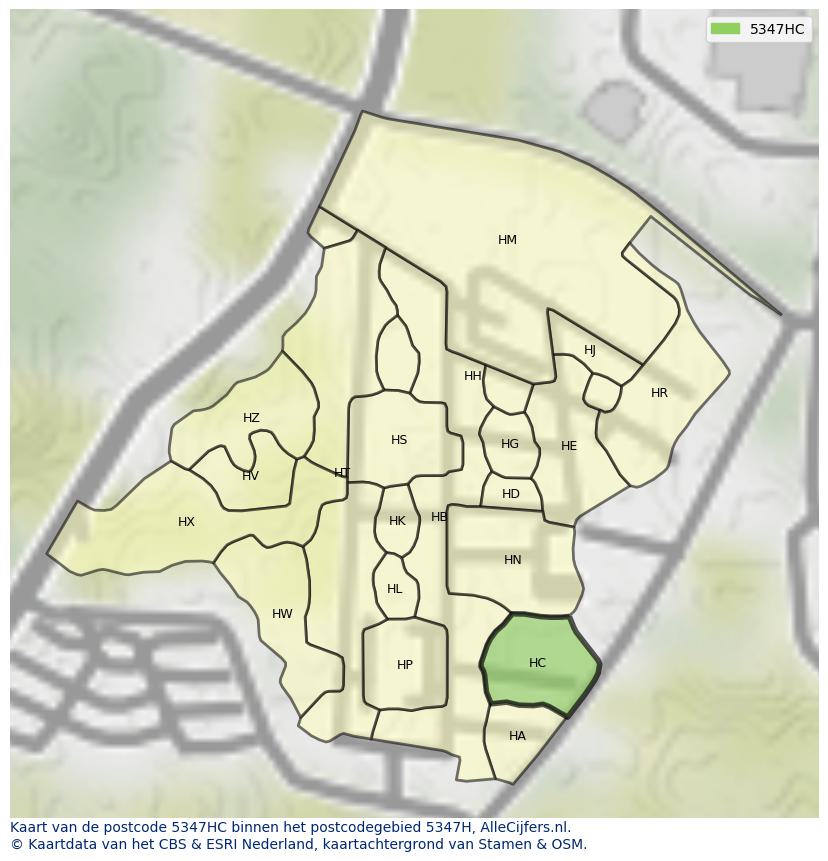 Afbeelding van het postcodegebied 5347 HC op de kaart.