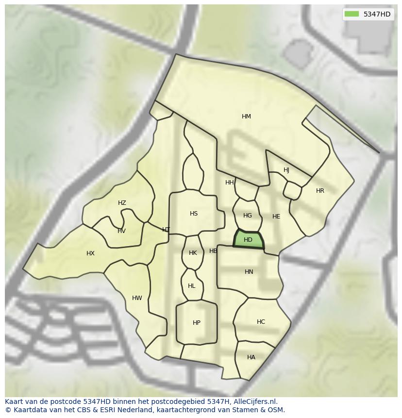 Afbeelding van het postcodegebied 5347 HD op de kaart.