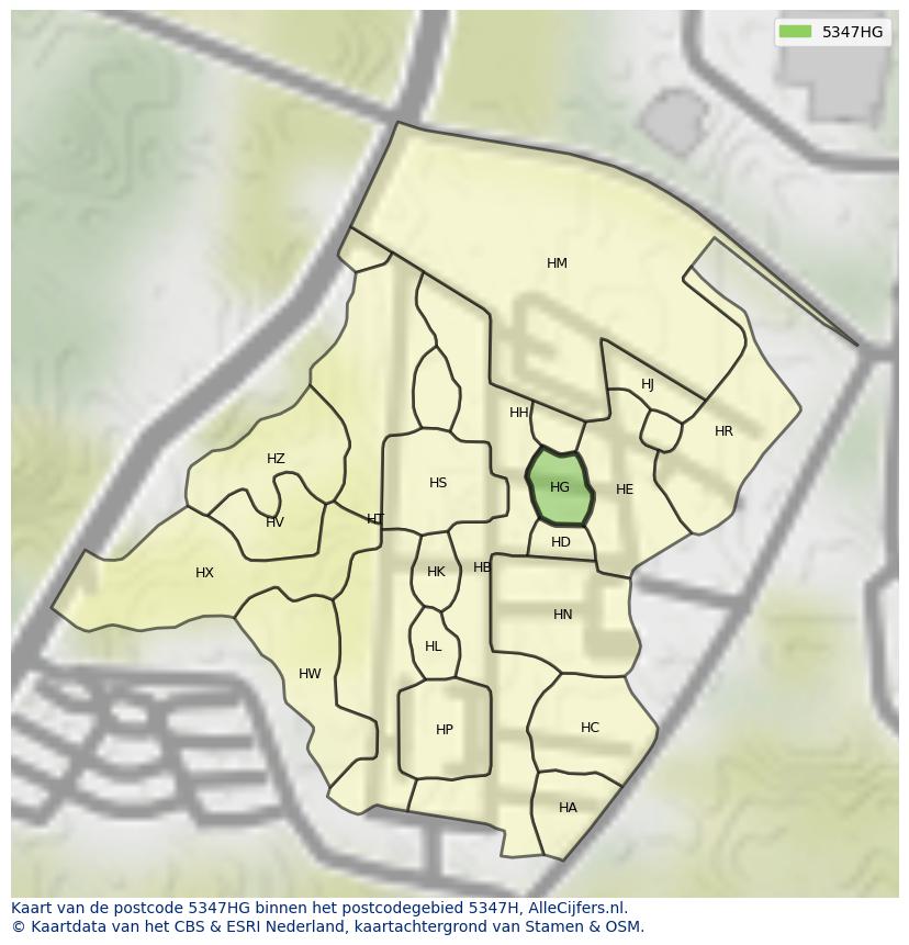 Afbeelding van het postcodegebied 5347 HG op de kaart.