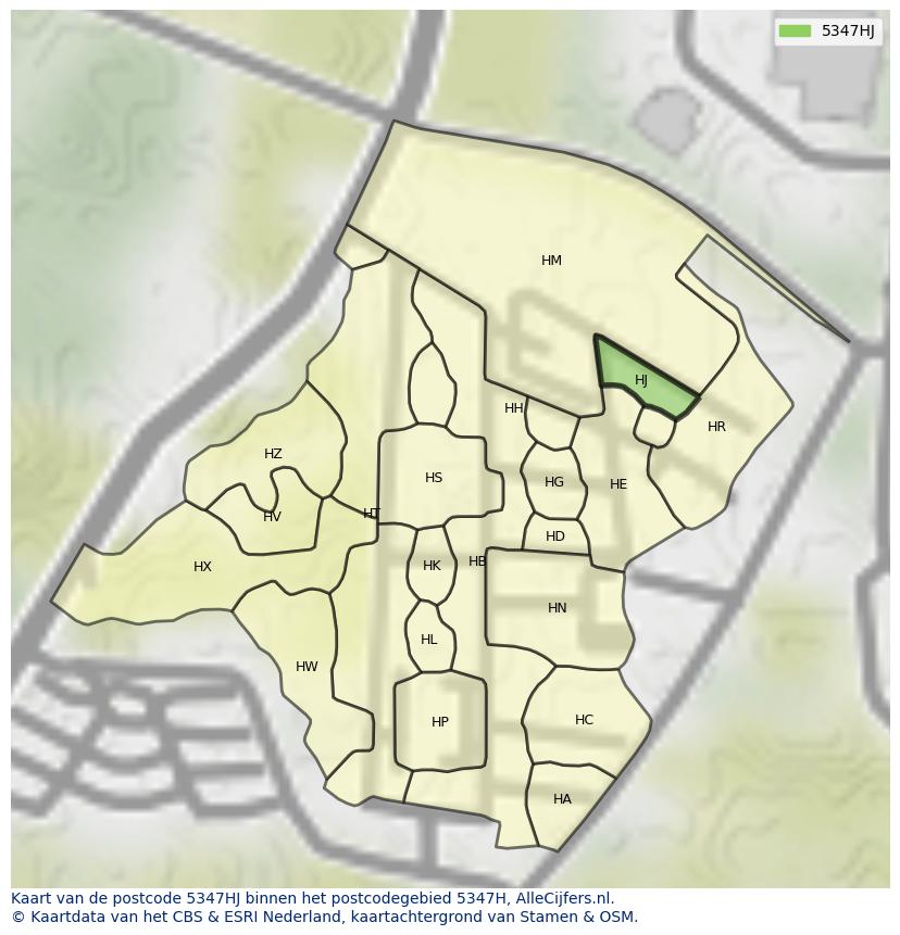 Afbeelding van het postcodegebied 5347 HJ op de kaart.