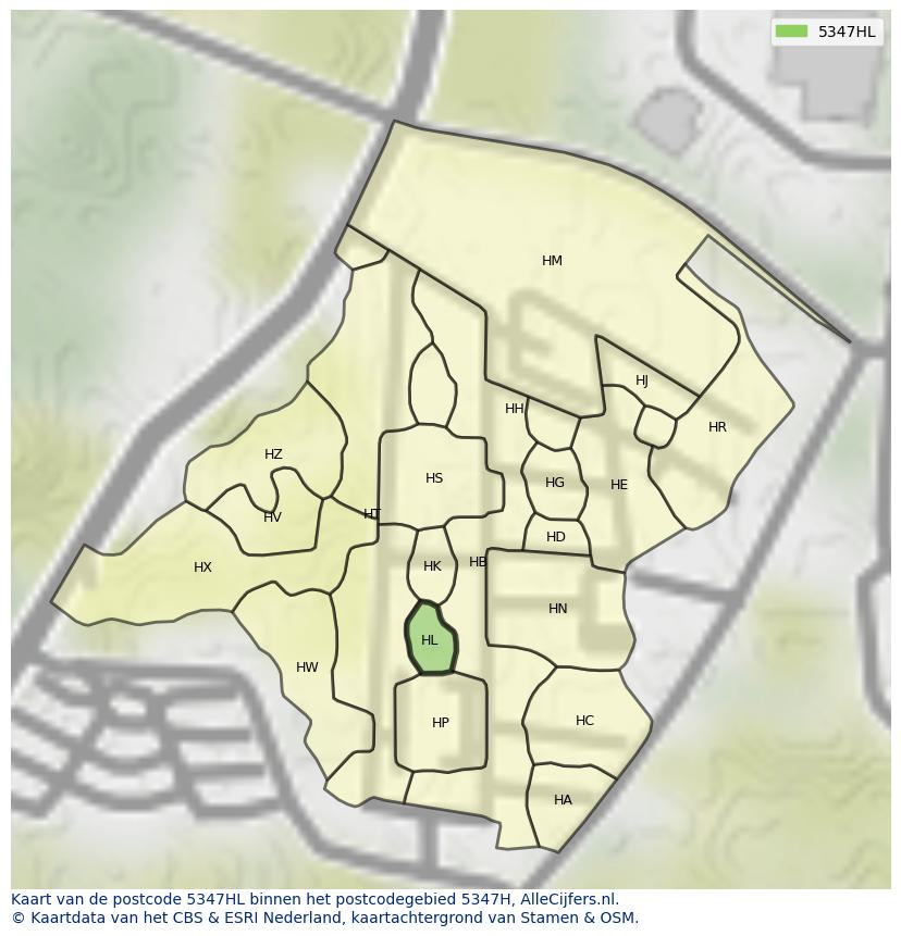 Afbeelding van het postcodegebied 5347 HL op de kaart.