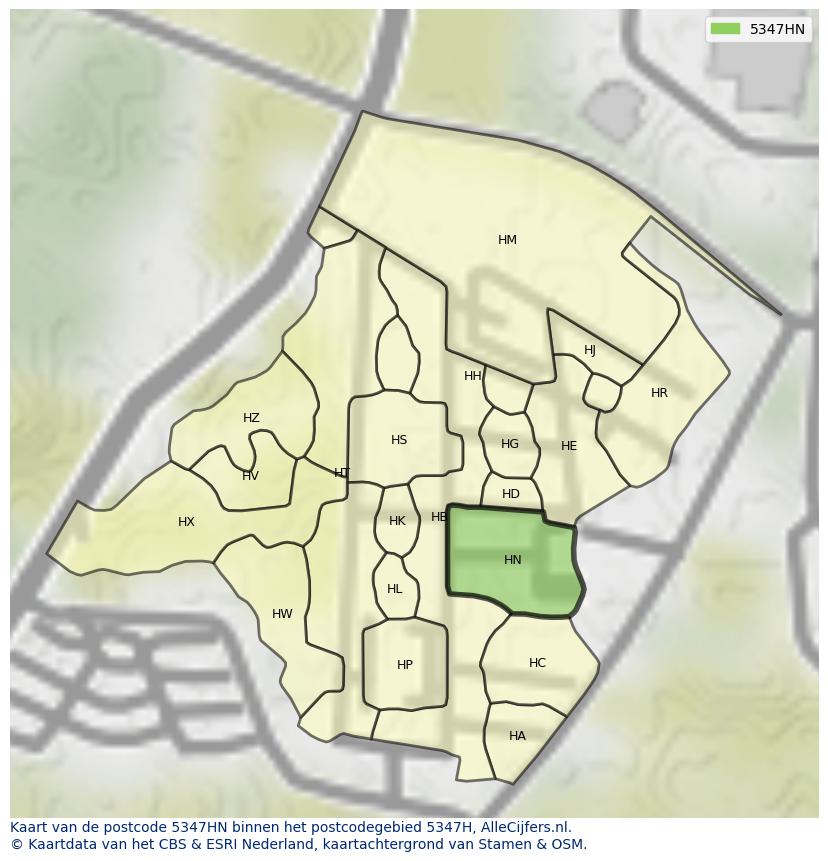 Afbeelding van het postcodegebied 5347 HN op de kaart.