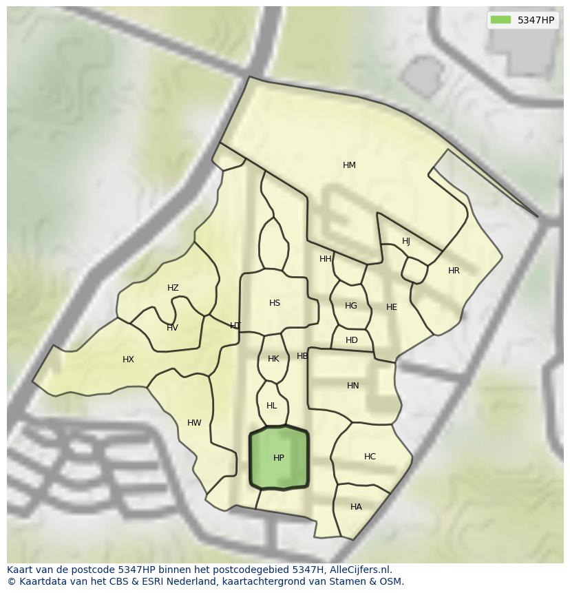 Afbeelding van het postcodegebied 5347 HP op de kaart.