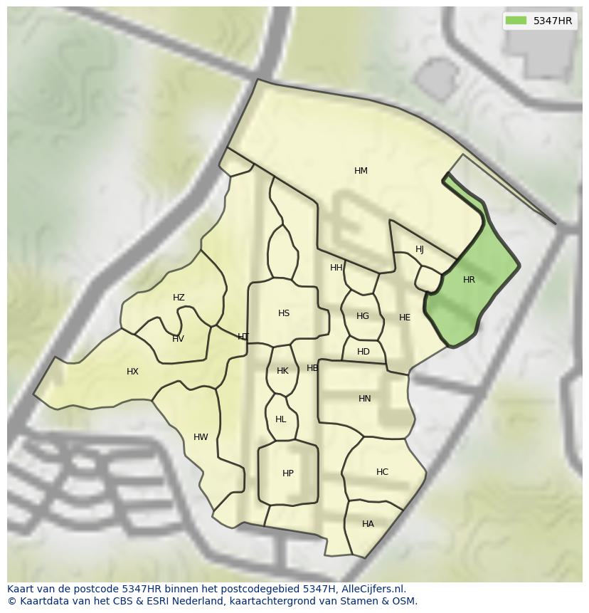 Afbeelding van het postcodegebied 5347 HR op de kaart.