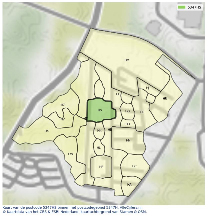 Afbeelding van het postcodegebied 5347 HS op de kaart.