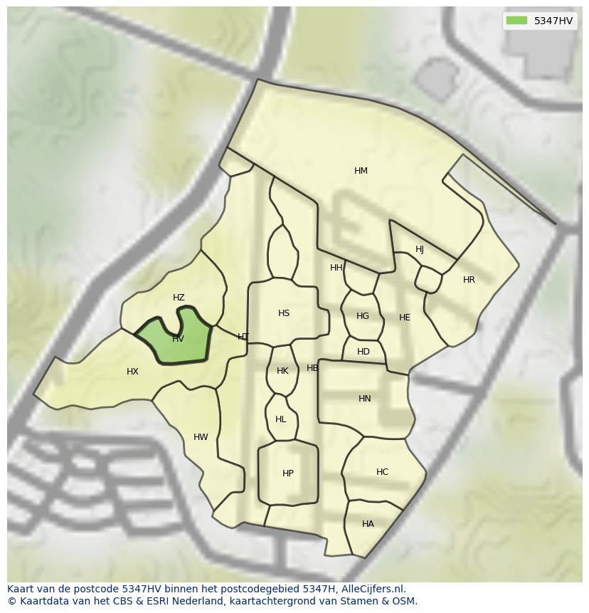 Afbeelding van het postcodegebied 5347 HV op de kaart.