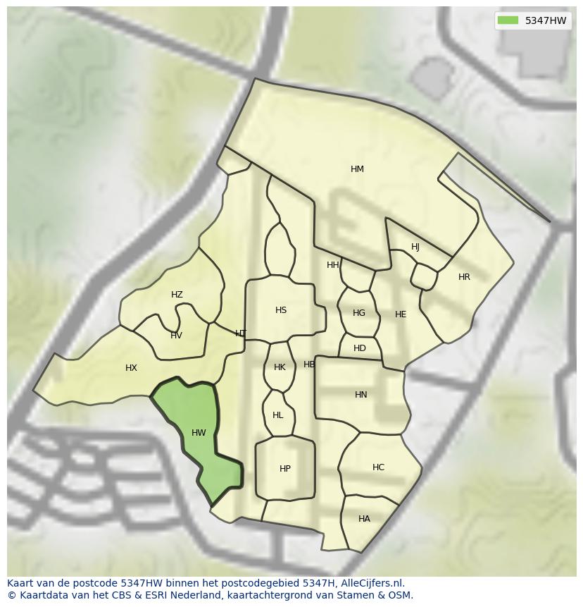 Afbeelding van het postcodegebied 5347 HW op de kaart.