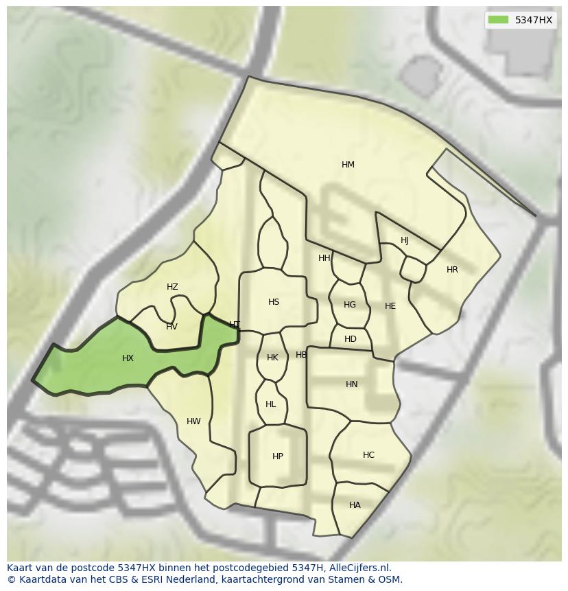 Afbeelding van het postcodegebied 5347 HX op de kaart.