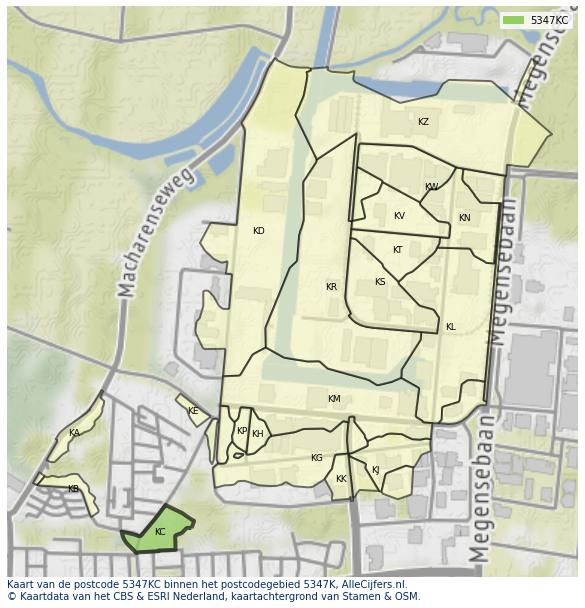 Afbeelding van het postcodegebied 5347 KC op de kaart.