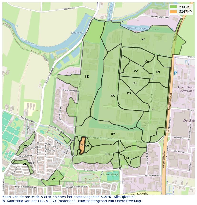 Afbeelding van het postcodegebied 5347 KP op de kaart.