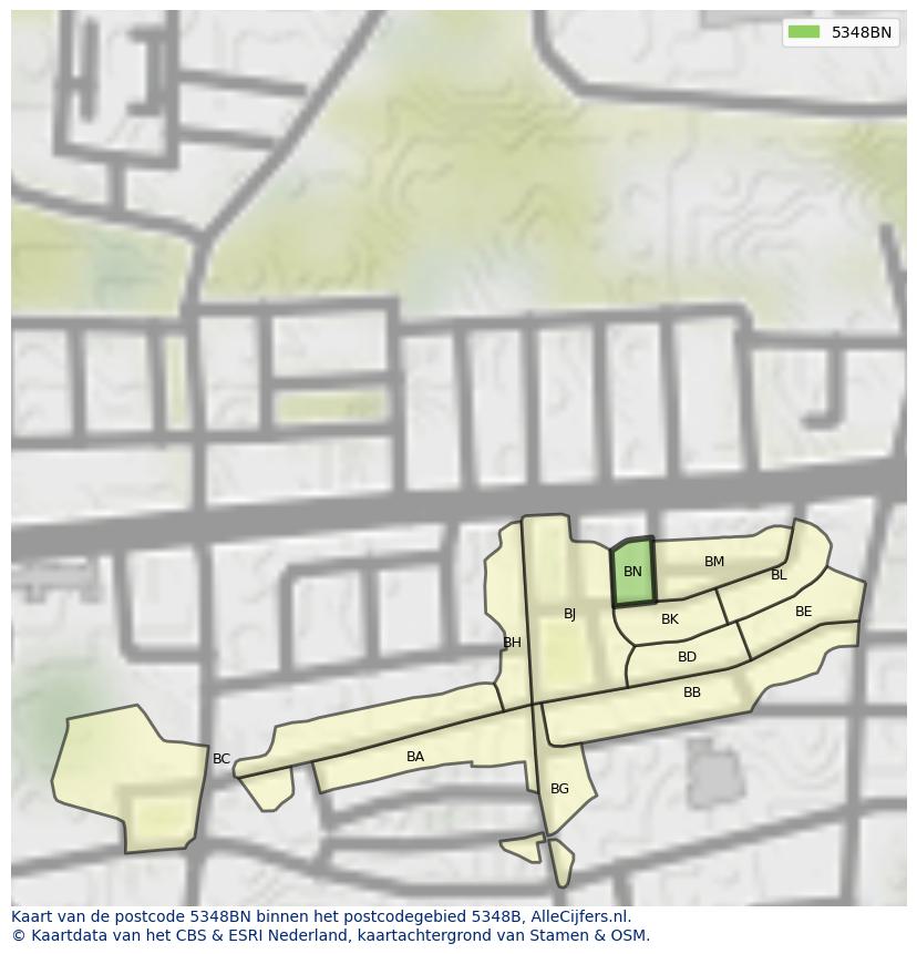 Afbeelding van het postcodegebied 5348 BN op de kaart.
