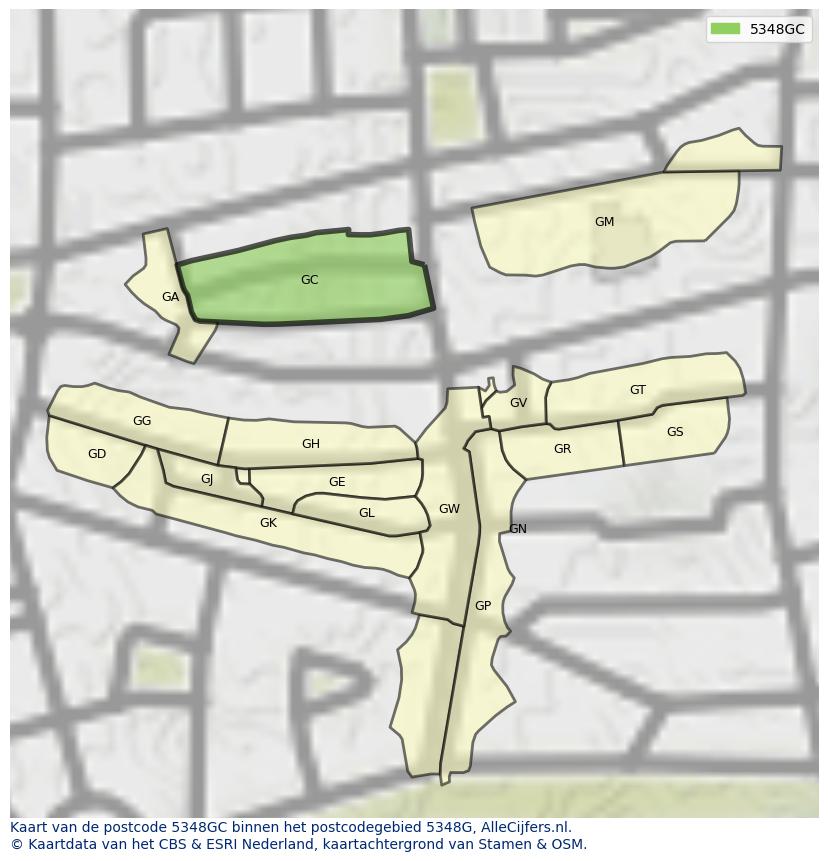 Afbeelding van het postcodegebied 5348 GC op de kaart.