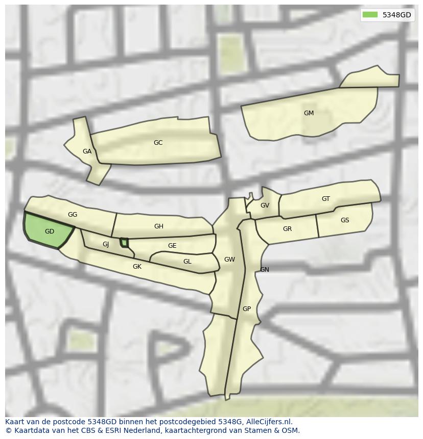 Afbeelding van het postcodegebied 5348 GD op de kaart.