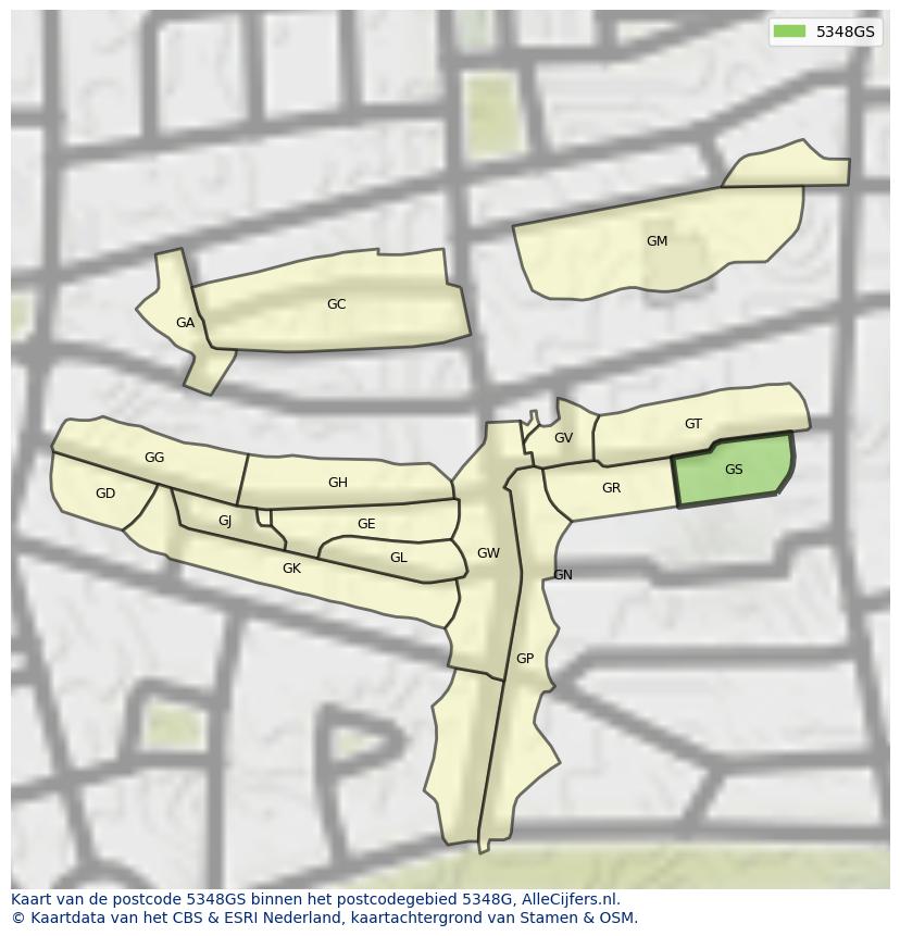 Afbeelding van het postcodegebied 5348 GS op de kaart.