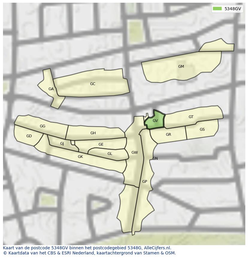 Afbeelding van het postcodegebied 5348 GV op de kaart.