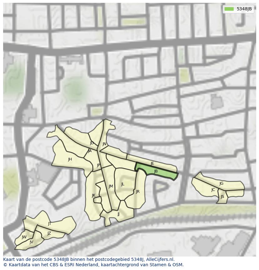 Afbeelding van het postcodegebied 5348 JB op de kaart.