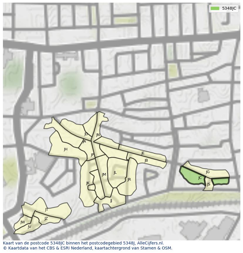 Afbeelding van het postcodegebied 5348 JC op de kaart.