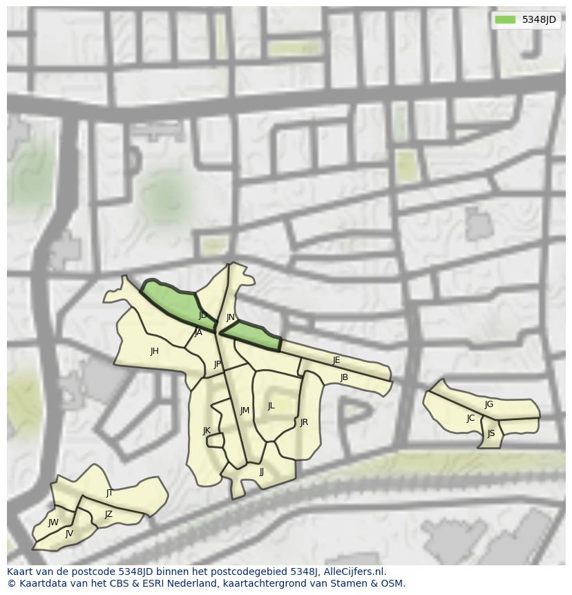 Afbeelding van het postcodegebied 5348 JD op de kaart.