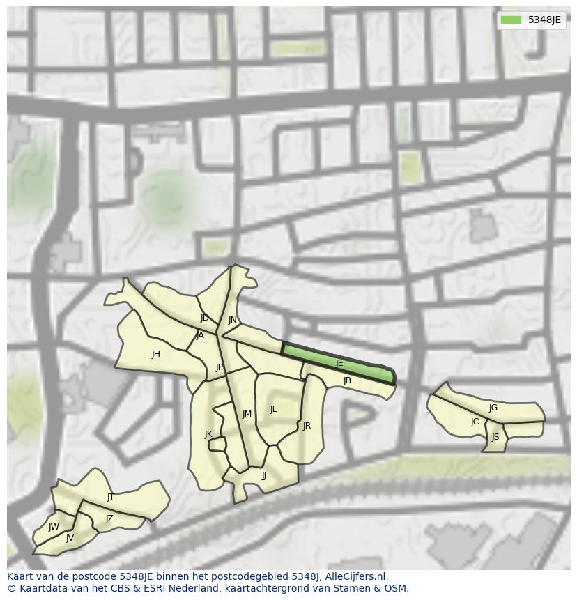 Afbeelding van het postcodegebied 5348 JE op de kaart.