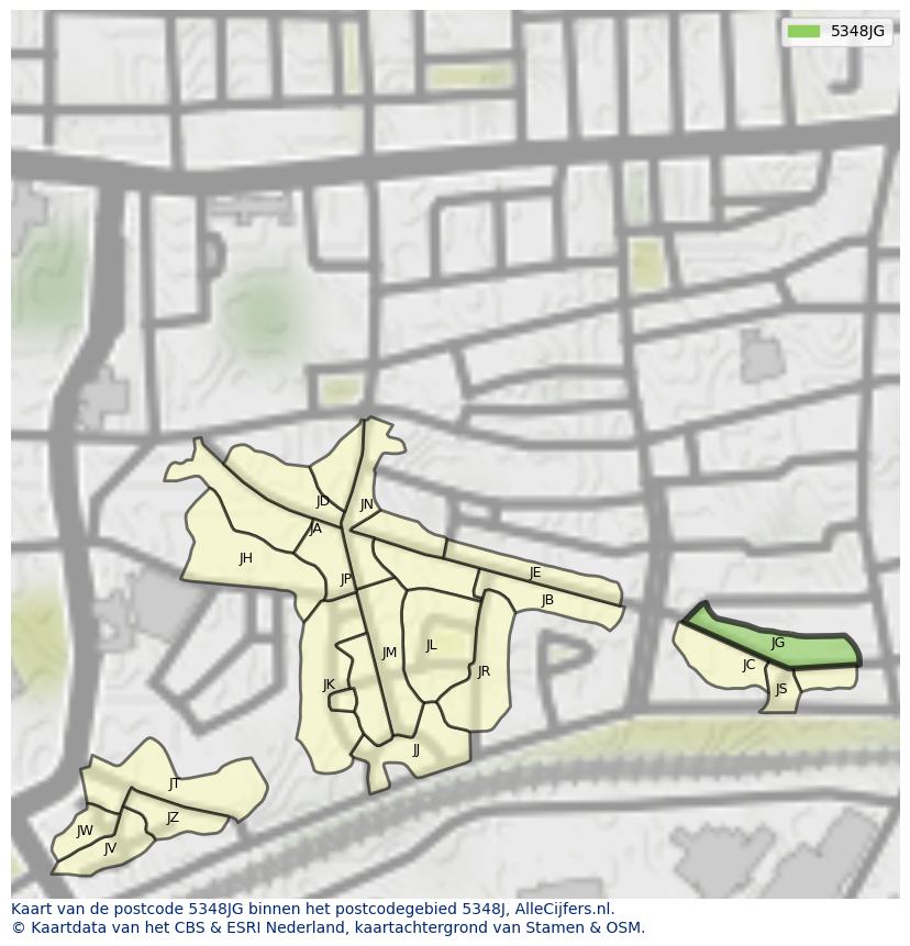 Afbeelding van het postcodegebied 5348 JG op de kaart.